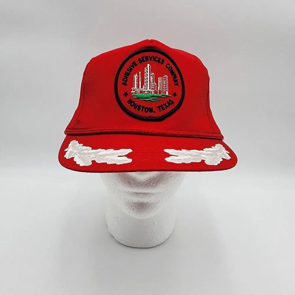 Vintage 90s Adhesive Services‎ Company Houston Texas Red Hat Cap Made In USA
